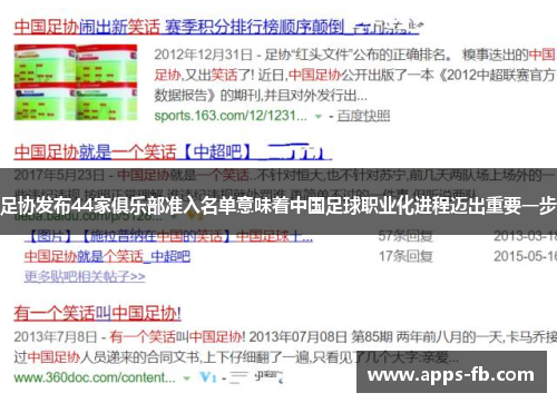 足协发布44家俱乐部准入名单意味着中国足球职业化进程迈出重要一步